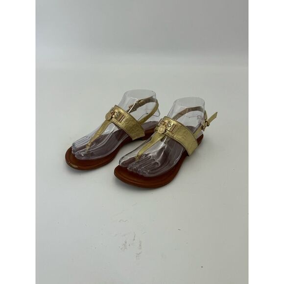 Tommy Hilfiger Women's Size 6M Metallic Gold Leather Thong Sandals Golden/Brown - Picture 1 of 5